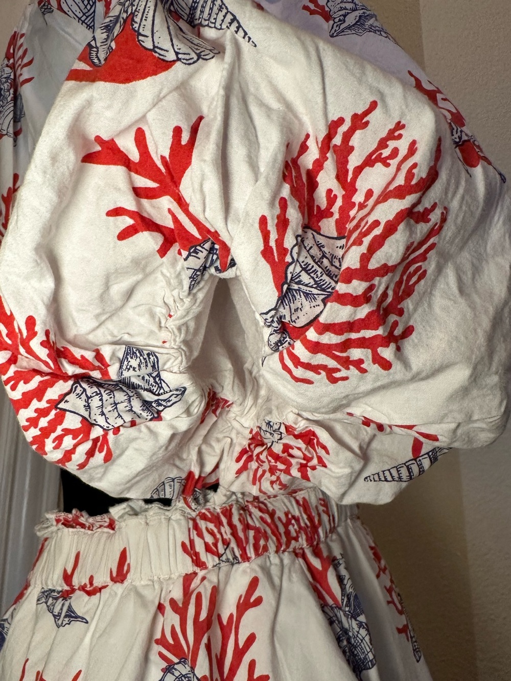 Anthropologie Priya Israni Coral Seashell Puff Sleeve Cutout Mini Dress S - Picture 9 of 14